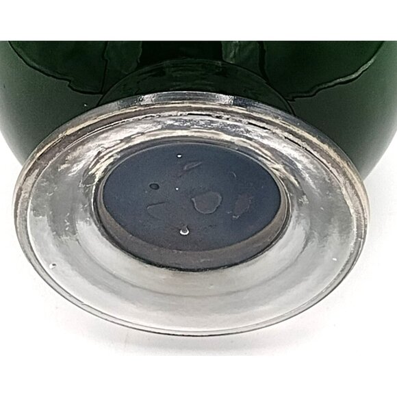 Green Glass Cased Flower Vase Ruffle Edge Trim Handmade 6.5 Inches Vintage - Picture 9 of 13